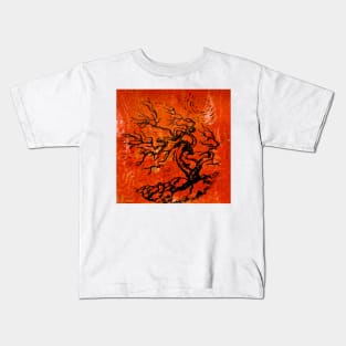 Old and Ancient Tree - Orange Red Kids T-Shirt